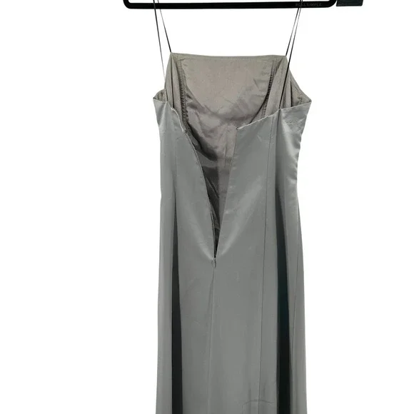 ABS Evening Women Gown 6 Silver Grey Ruched Satin Spaghetti Strap Old Hollywood - Picture 6 of 9